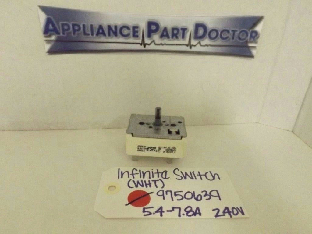 WHIRLPOOL STOVE 9750639 INFINITE SWITCH 5.4-7.8A 240V (WHITE) USED WHIRLPOOL STOVE 9750639 INFINITE SWITCH 5.4-7.8A 240V (WHITE) USED